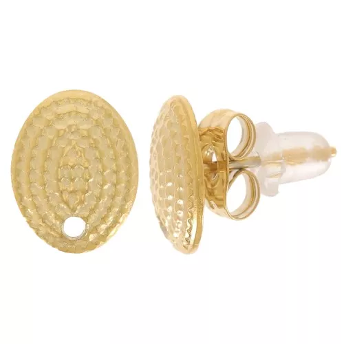 Pendientes ovalados con textura 10x7.5 mm - Acero inoxidable 304L Dorado x2