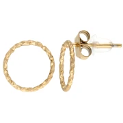 10mm círculo hueco efecto diamante pendientes 304L acero inoxidable oro x2
