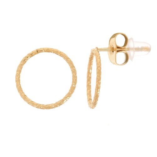 Pendientes circulares huecos efecto diamante de 10 mm - Acero inoxidable chapado en oro 304L x2