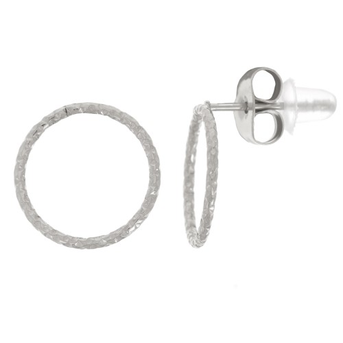 Pendientes circulares efecto diamante 12 mm - Acero inoxidable 304L x2