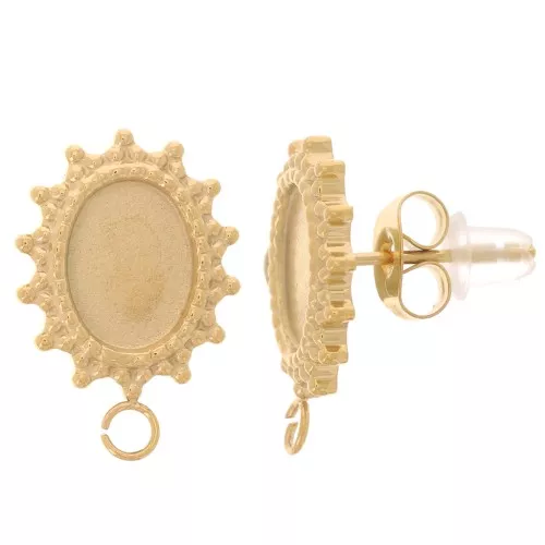 Pendientes ovalados 16x11 mm para cabujón 8x6 mm - Acero inoxidable 316L Doradox2