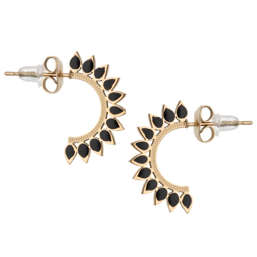 Aros abiertos étnicos de 20 mm con resina epoxi - Acero inoxidable dorado 316L - Negro x2