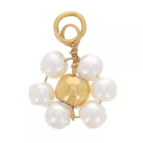 Colgante flor de 10 mm en perlas imitación nácar - Acero inoxidable 304L Dorado - Blanco x1
