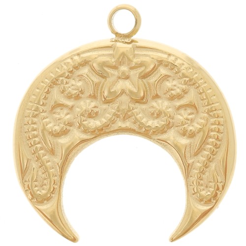 Colgante media luna 17x15,5 mm - motivo arabesco - Acero inoxidable 316L Doradox1