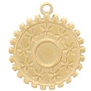 Dije redondo 15 mm - motivo flor - para cabujón 4 mm - acero inoxidable 304 Dorado x1