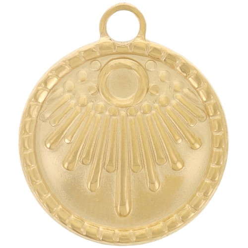 Colgante étnico redondo 18 mm - para cabujón 3 mm - Acero inoxidable 316L Doradox1