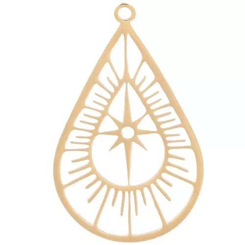 Colgante gota calada 22x14 mm - Motivo estrella del norte - Acero inoxidable 316L Doradox1