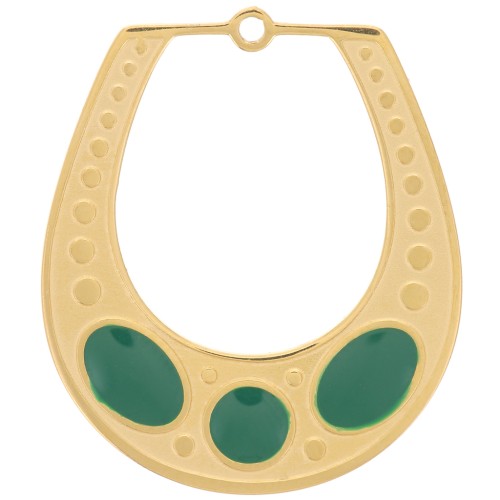 Colgante de diseño texturado 25x21 mm con resina epoxi - Acero inoxidable dorado 316L - Verde