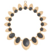 Colgante étnico redondo hueco de 34mm con resina epoxi - Acero inoxidable Dorado 304 - Negro