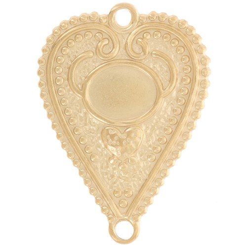 Entrepieza corazón trabajada 29x21 mm para cabujón 8x6 mm - Acero inoxidable 316L Dorado