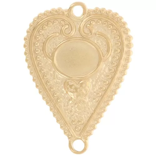 Entrepieza corazón trabajada 29x21 mm para cabujón 8x6 mm - Acero inoxidable 316L Dorado