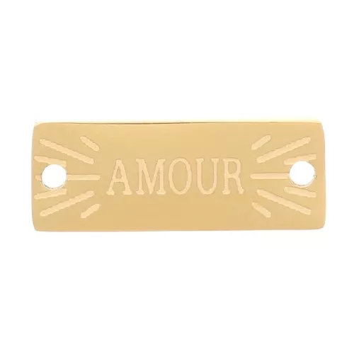 Entrepieza rectangular 13x5 mm - Diseño Love - Acero inoxidable 316L Dorado x1