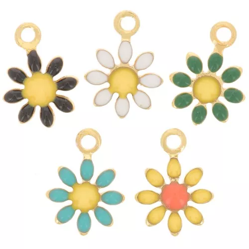 Dijes flor margarita 7 mm con resina epoxi - Dorado - Multicolor x5