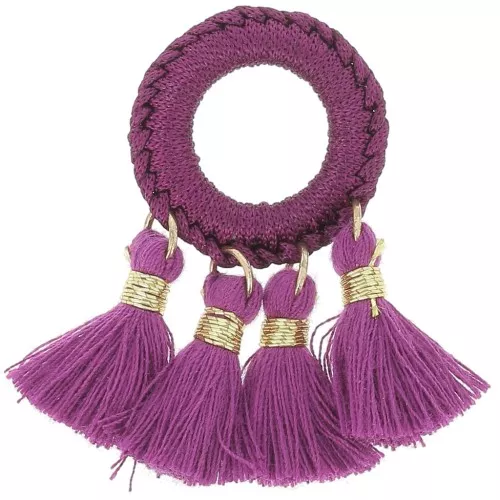 Colgante con pompones de polialgodón 47x25 mm - Ciruela - Dorado x1