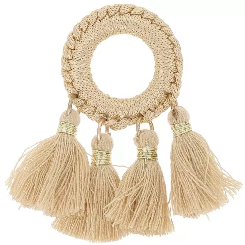 Colgante con pompones de polialgodón 47x25 mm - Camel - Dorado x1