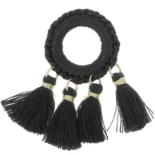 Colgante Pompón Polialgodón 47x25 mm - Negro - Dorado x1