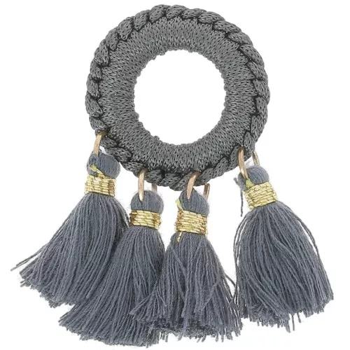 Colgante con pompones de polialgodón 47x25 mm - Gris oscuro - Dorado x1