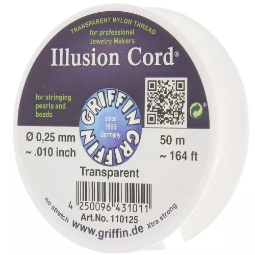 Hilo de nylon invisible 0,25 mm - cordón ilusión - Griffin - Transparente x50m