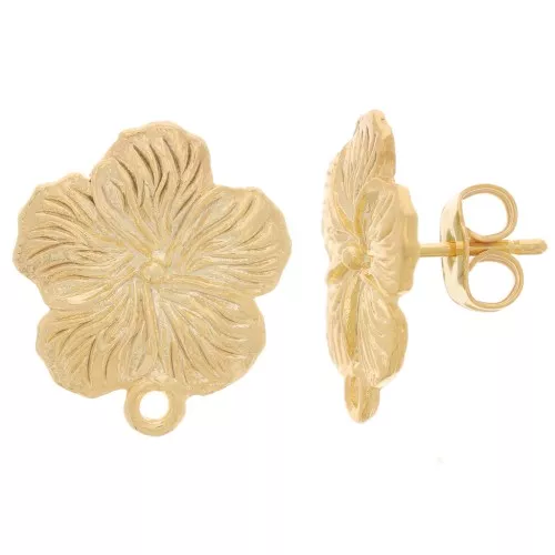 Pendientes flor 15 mm con anilla cerrada - Dorado x2