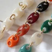 Grano de café acrílico Eslabón 32x23 mm - Verde abeto jaspeado x1