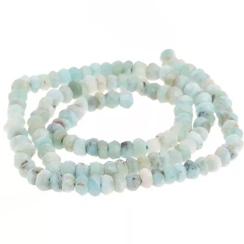 Cuentas redondas facetadas aplanadas 4x3 mm gema - Larimar x32cm