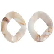 Eslabón acrílico trenzado ovalado 40x33 mm - Blanco jaspeado - Marrón x1