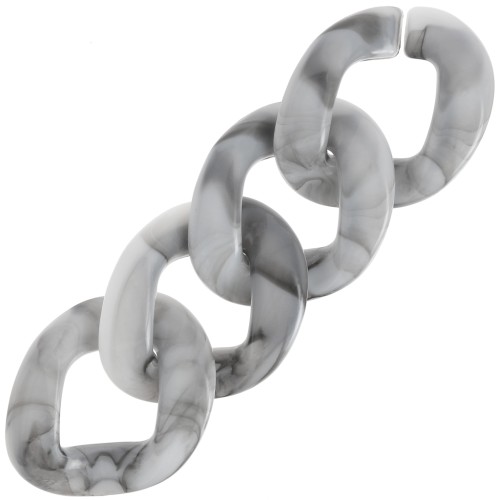 Eslabón acrílico trenzado ovalado 40x33 mm - Gris jaspeado - Negro x1