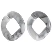 Eslabón acrílico trenzado ovalado 40x33 mm - Gris jaspeado - Negro x1