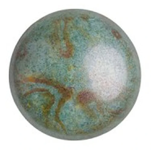 Cabuchones de vidrio redondos de Puca® 8 mm - Verde gris jaspeado aspecto cerámica x10