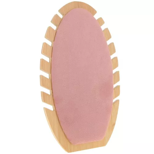 Joyero para collar - forma ovalada 27.5x16cm Bambú - Gamuza rosa x1