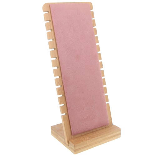 Joyero para collar - forma rectangular 27x11cm Bambú - Gamuza rosa x1