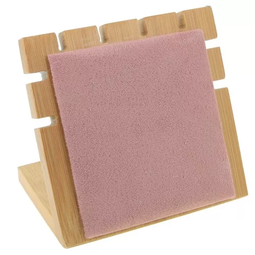 Joyero pequeño para collar - forma cuadrada 10x11 cm Bambú - Gamuza rosa x1
