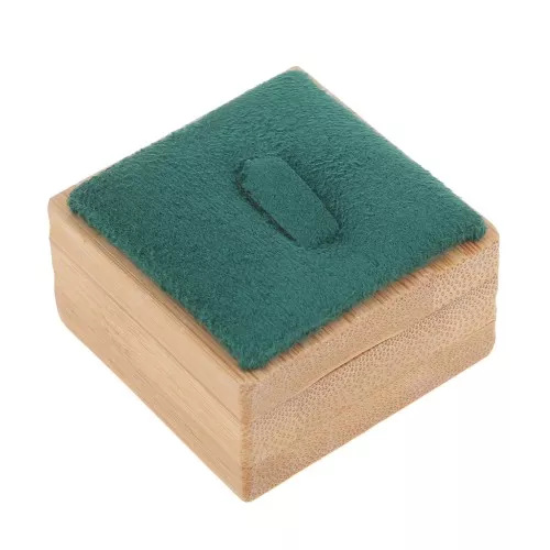 Joyero - Porta anillos con lengüeta 40x40 mm - Bambú - Gamuza Verde x1