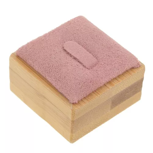 Joyero - Anillero con lengüeta 40x40 mm - Bambú - Gamuza rosa x1