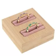 Joyero - mini bandeja para 2 anillos 60x65 mm - Bambú - Gamuza rosa x1
