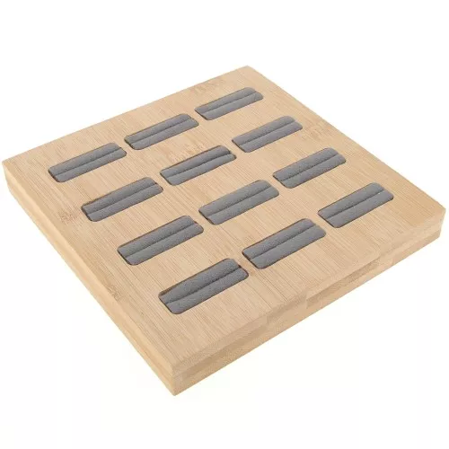 Joyero - bandeja para 12 anillos 16x16 cm - Bambú - Gris ante x1
