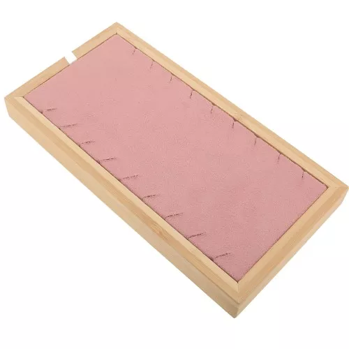 Joyero para collar - bandeja 9 collares 22x11 cm Bambú - Gamuza rosa x1