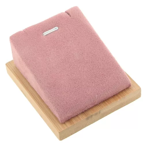 Joyero para collar - rectángulo inclinado - 7,5x6 cm Bambú - Gamuza rosa x1