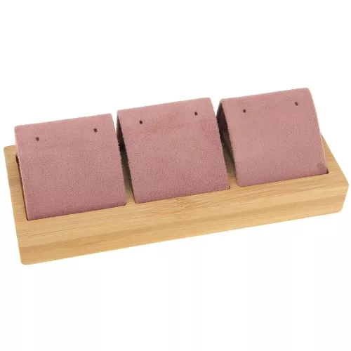 Portapendientes triple 16x6 cm - Bambú - Gamuza rosa x1