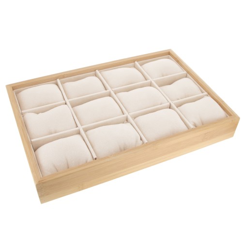 Expositor para pulsera y reloj -12 cojines - 35x24cm Bambú -Suede Beige x1