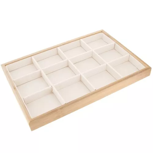 Expositor para joyas con 12 compartimentos - 35x24cm Bambú - Ante Beige x1