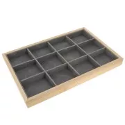 Expositor para joyas con 12 compartimentos - 35x24cm Bambú - Gris ante x1