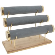 Joyero para pulseras - 3 niveles - 24x30 cm bambú y ante Gris x1|raw }}