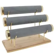 Joyero para pulseras - 3 niveles - 24x30 cm bambú y ante Gris x1