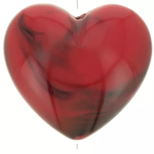 Cuenta corazón de resina opaca 26x27 mm - Rojo jaspeado x1
