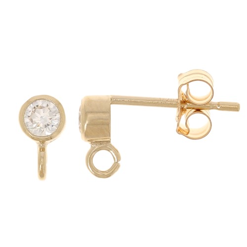 Pendientes redondos con circonita de 3,5 mm y cierre abierto - Gold Filled x2