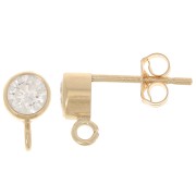 Clous d'oreilles rond avec zircon 4.5 mm et anneau ouvert - Gold Filled x2|raw }}