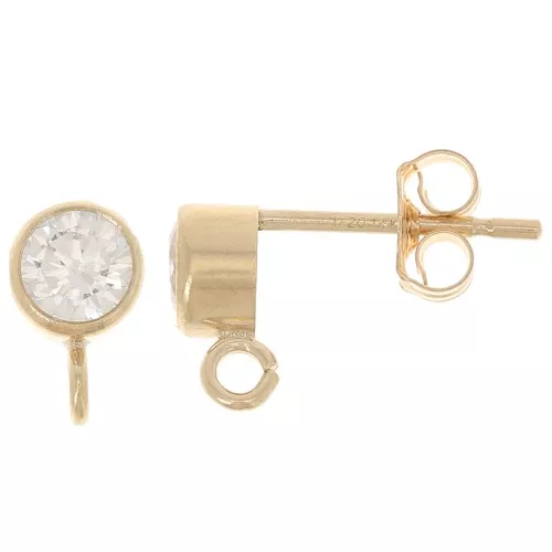Clous d'oreilles rond avec zircon 4.5 mm et anneau ouvert - Gold Filled x2