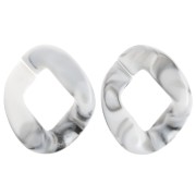Eslabón acrílico trenzado oval 39,5x32 mm - Blanco jaspeado - Negro x1