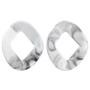 Eslabón acrílico trenzado oval 39,5x32 mm - Blanco jaspeado - Negro x1